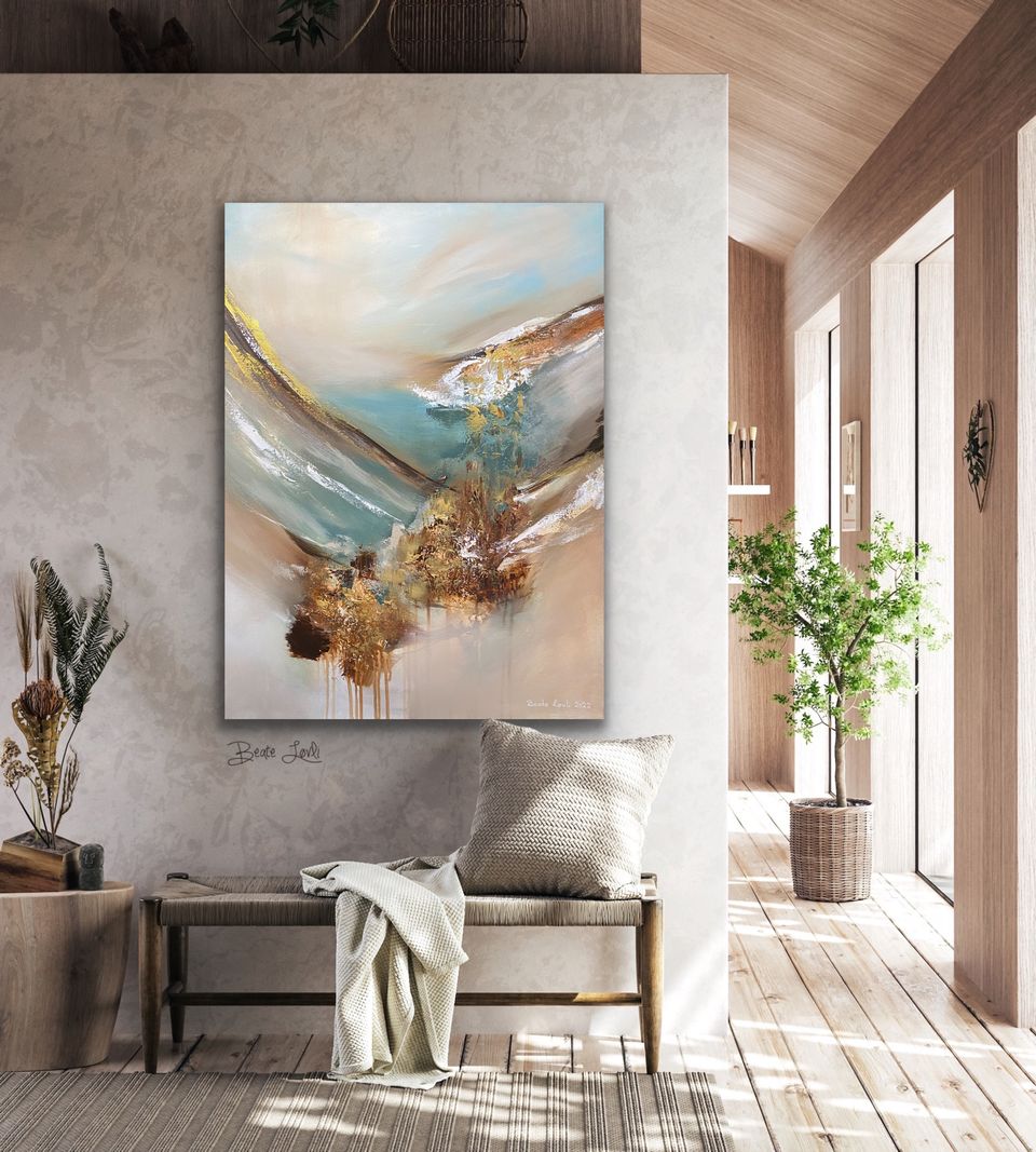 "Beige og grønt abstrakt" 80x60 cm