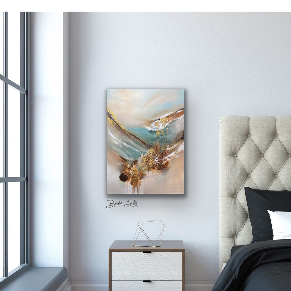 "Beige og grønt abstrakt" 80x60 cm