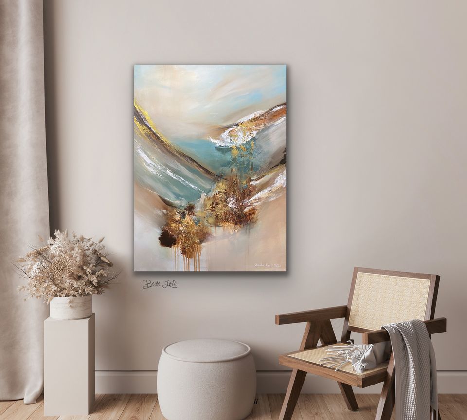 "Beige og grønt abstrakt" 80x60 cm
