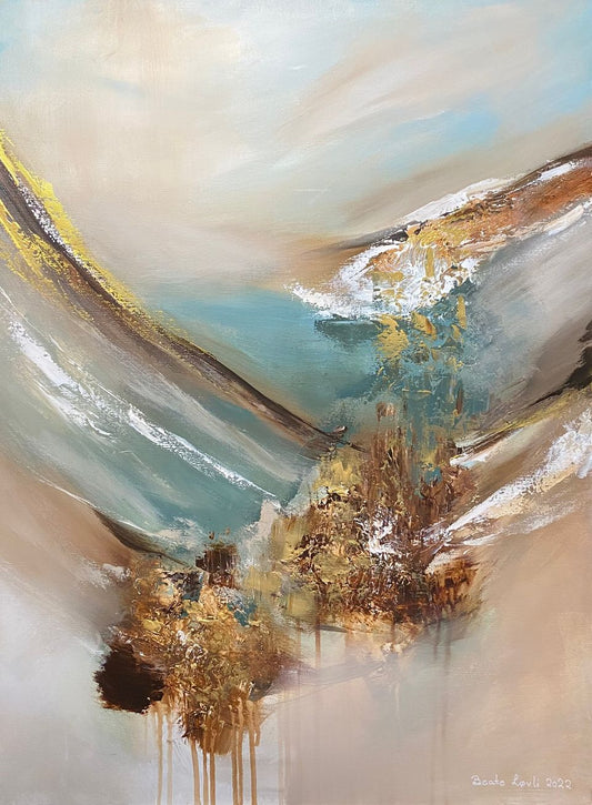 "Beige og grønt abstrakt" 80x60 cm