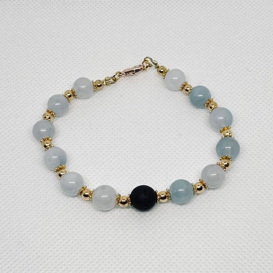 Armbånd i akvamarin og lava stener